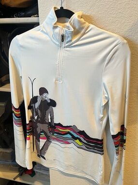 Spyder White Half-Zip Sweater with Multicolor Graphic